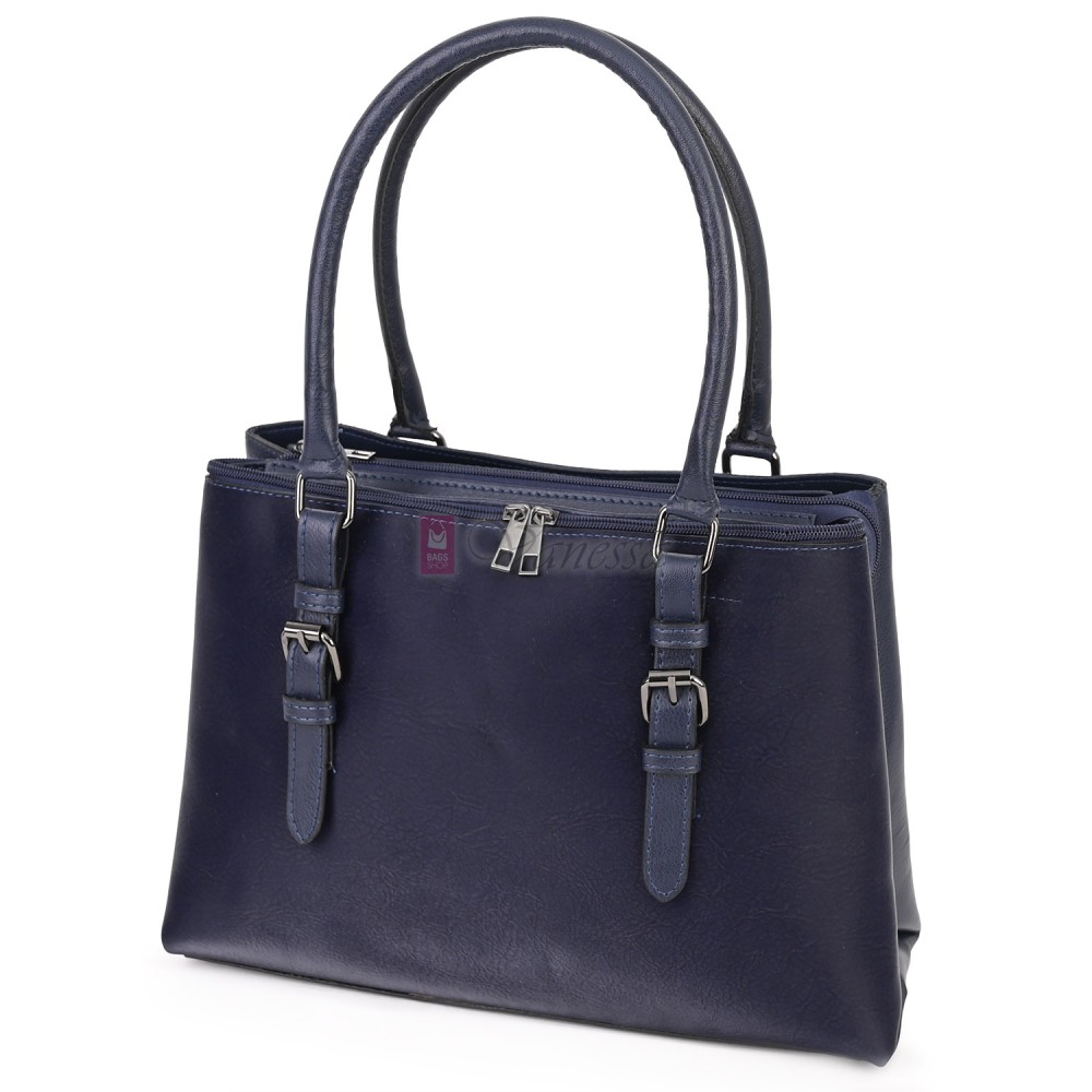 Елегантна дамска чанта от висококачествена еко кожа в тъмносин цвят. Код: APS